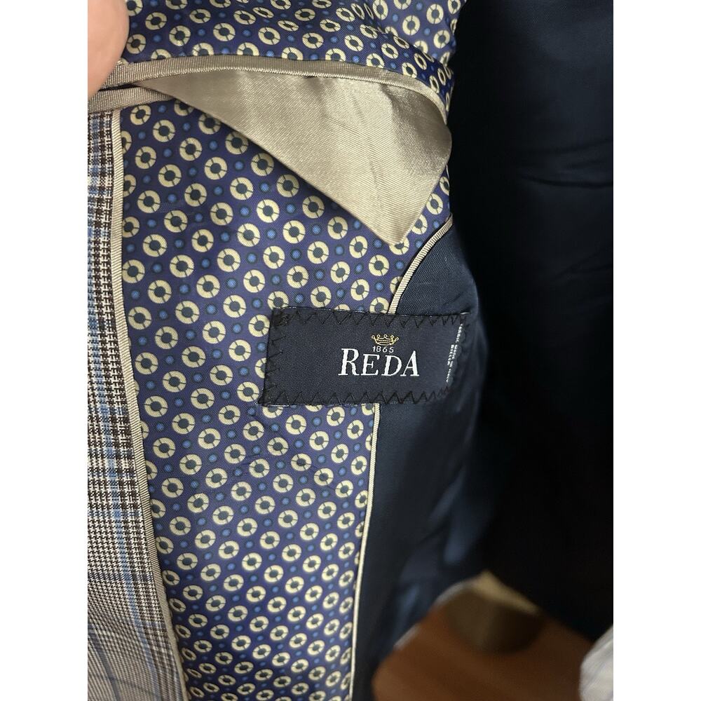 REDA Italy Mens 40 Blazer Sport Coat Brown Blue Plaid Wool Preppy - Picture 5 of 16